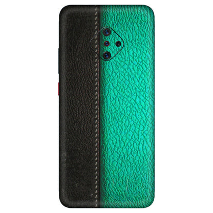 VIVO Z/V/X/T/U/S Series Phone Skins (All Models) - Black Green Dual Leather Stich - 3D Embossed Finish (L-233) Vivo S1 Pro