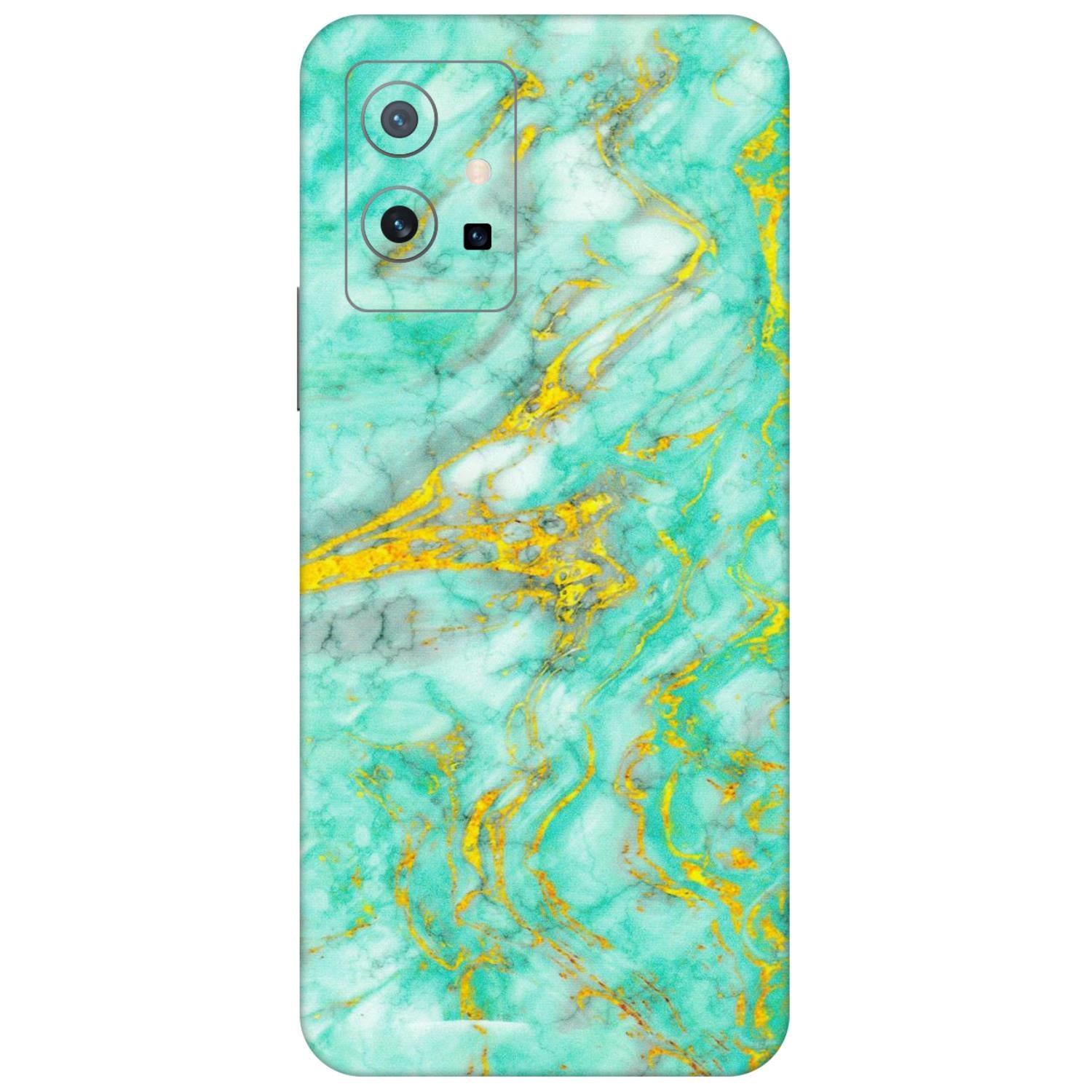 VIVO Z/V/X/T/U/S Series Phone Skins (All Models) - Green And Gold Marble Feel - Matte Finish (M-16) Vivo T1 (5G)
