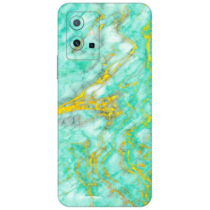 VIVO Z/V/X/T/U/S Series Phone Skins (All Models) - Green And Gold Marble Feel - Matte Finish (M-16) Vivo T1 (5G)