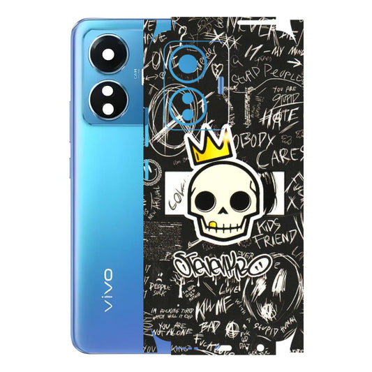 VIVO Z/V/X/T/U/S Series Phone Skins (All Models) - Funny Skull Black Chalk Grafitti - 3D Embossed Finish (L-22) Vivo T1