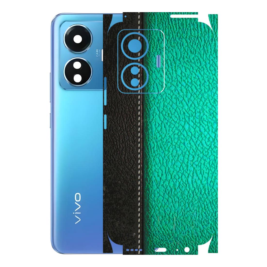 VIVO Z/V/X/T/U/S Series Phone Skins (All Models) - Black Green Dual Leather Stich - 3D Embossed Finish (L-233) Vivo T1