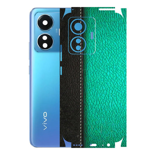 VIVO Z/V/X/T/U/S Series Phone Skins (All Models) - Black Green Dual Leather Stich - 3D Embossed Finish (L-233) Vivo T1