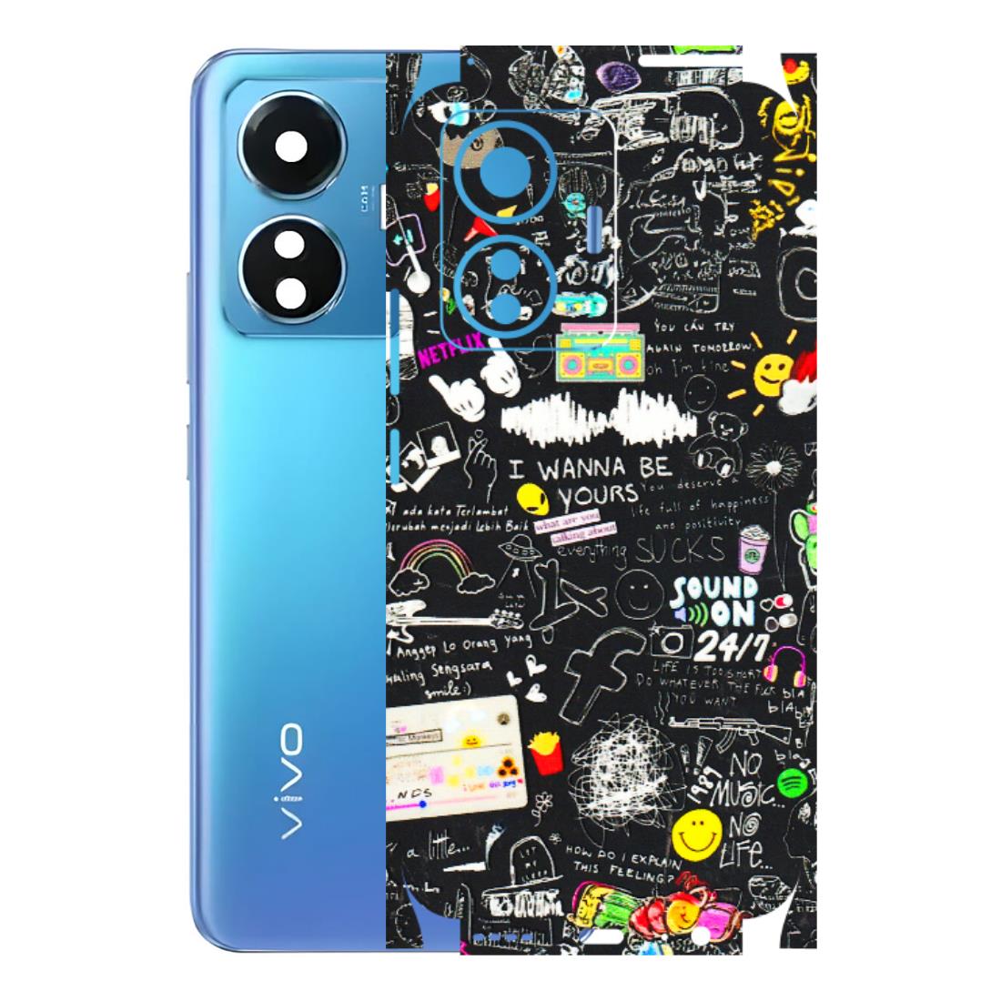 VIVO Z/V/X/T/U/S Series Phone Skins (All Models) - Black Creatives Doodles - 3D Embossed Finish (L-311) Vivo T1