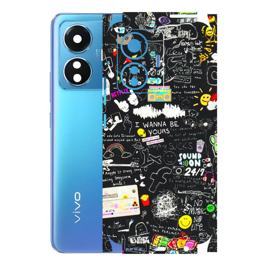 VIVO Z/V/X/T/U/S Series Phone Skins (All Models) - Black Creatives Doodles - 3D Embossed Finish (L-311) Vivo T1