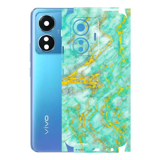 VIVO Z/V/X/T/U/S Series Phone Skins (All Models) - Green And Gold Marble Feel - Matte Finish (M-16) Vivo T1