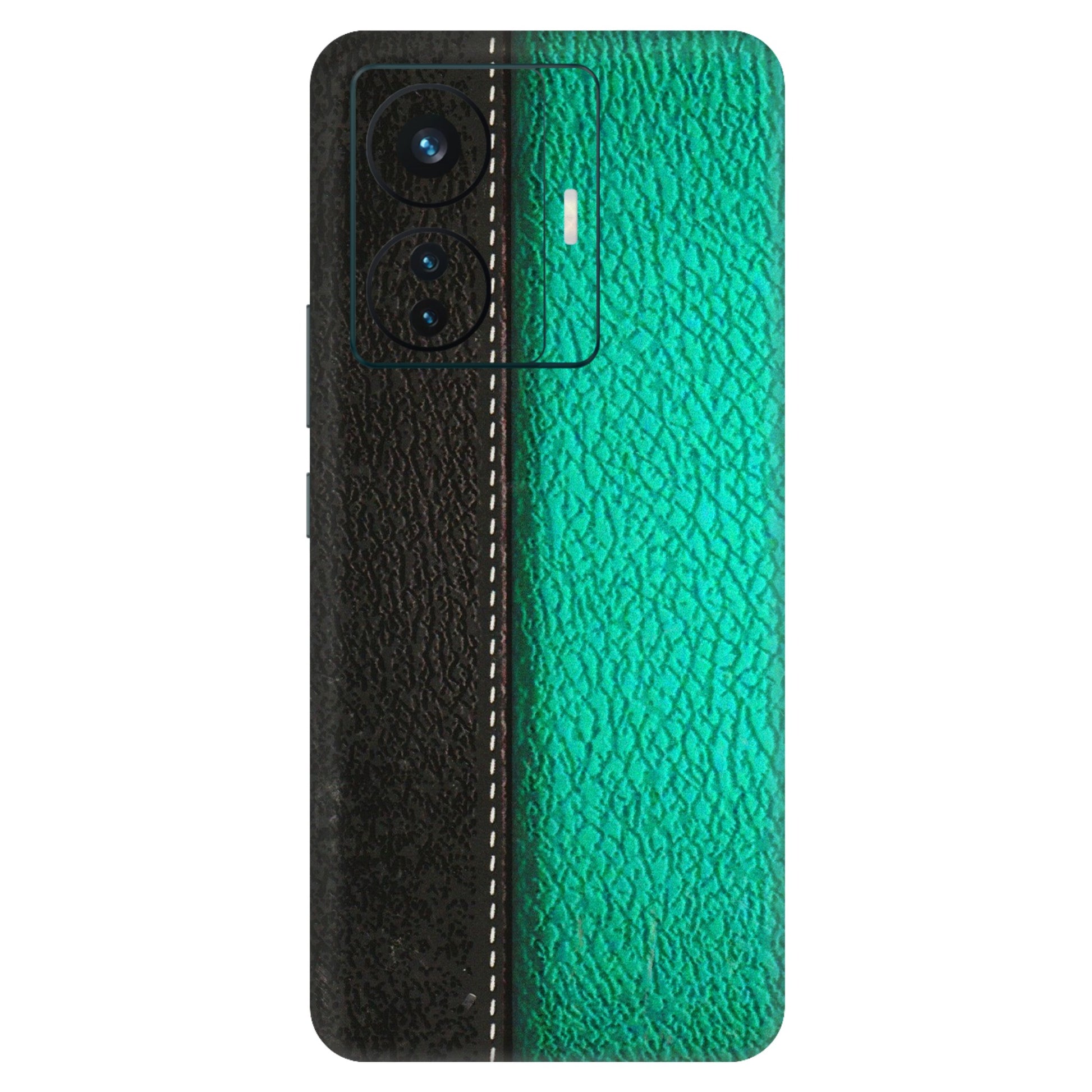 VIVO Z/V/X/T/U/S Series Phone Skins (All Models) - Black Green Dual Leather Stich - 3D Embossed Finish (L-233) Vivo T1 Pro (5G)