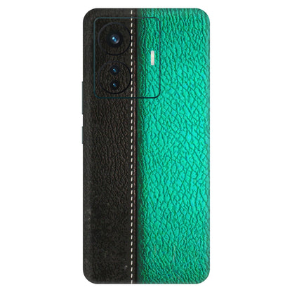 VIVO Z/V/X/T/U/S Series Phone Skins (All Models) - Black Green Dual Leather Stich - 3D Embossed Finish (L-233) Vivo T1 Pro (5G)