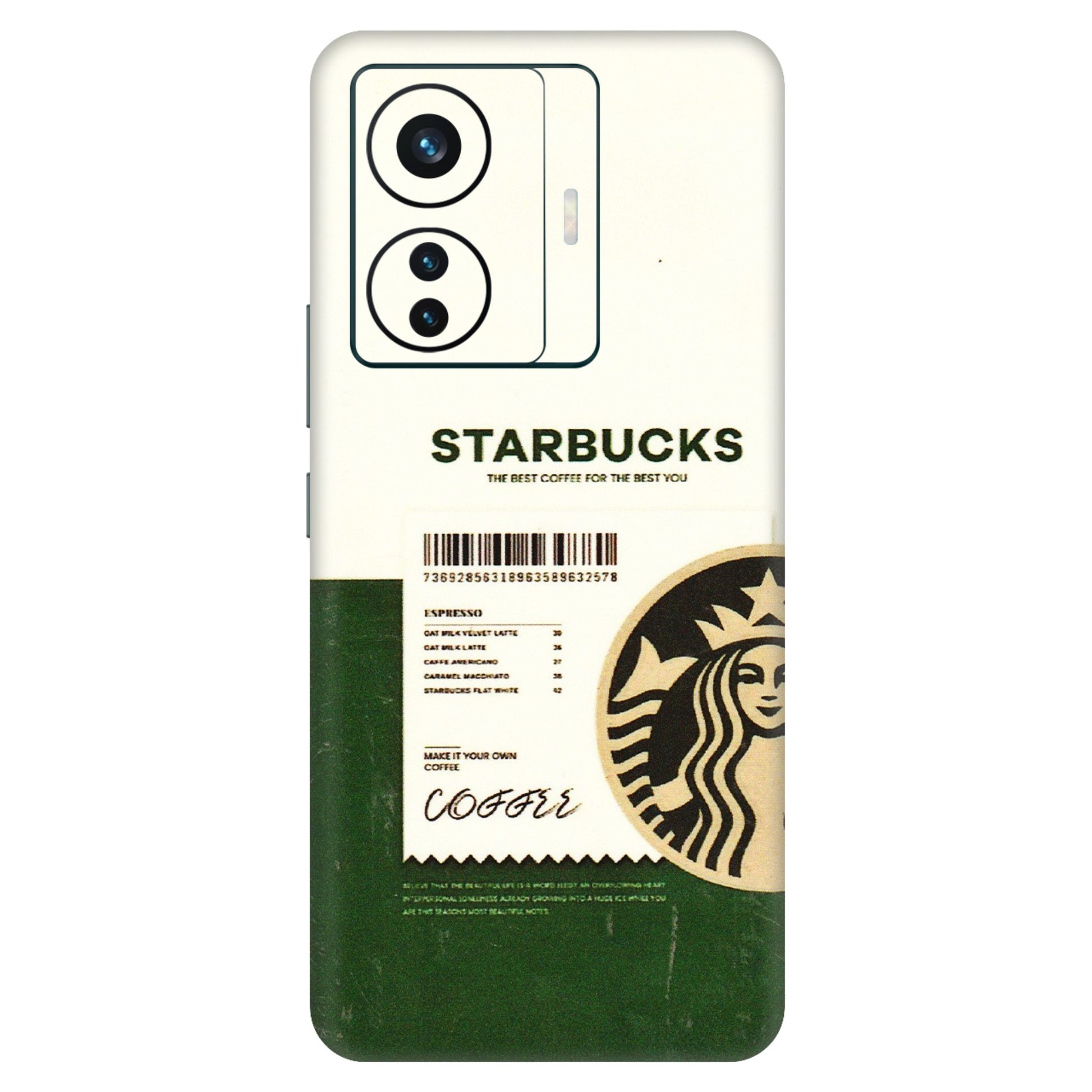 VIVO Z/V/X/T/U/S Series Phone Skins (All Models) - Starbucks Barcode - 3D Embossed Finish (L-308) Vivo T1 Pro (5G)