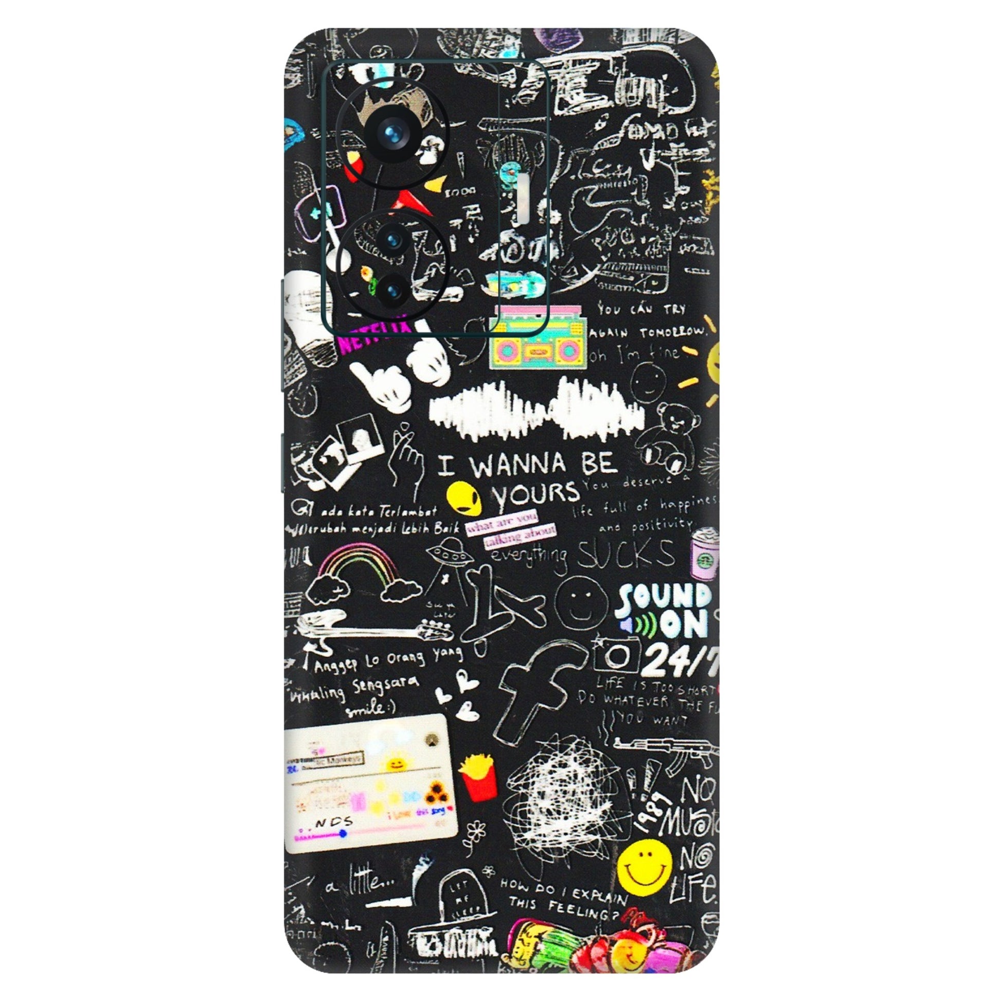VIVO Z/V/X/T/U/S Series Phone Skins (All Models) - Black Creatives Doodles - 3D Embossed Finish (L-311) Vivo T1 Pro (5G)