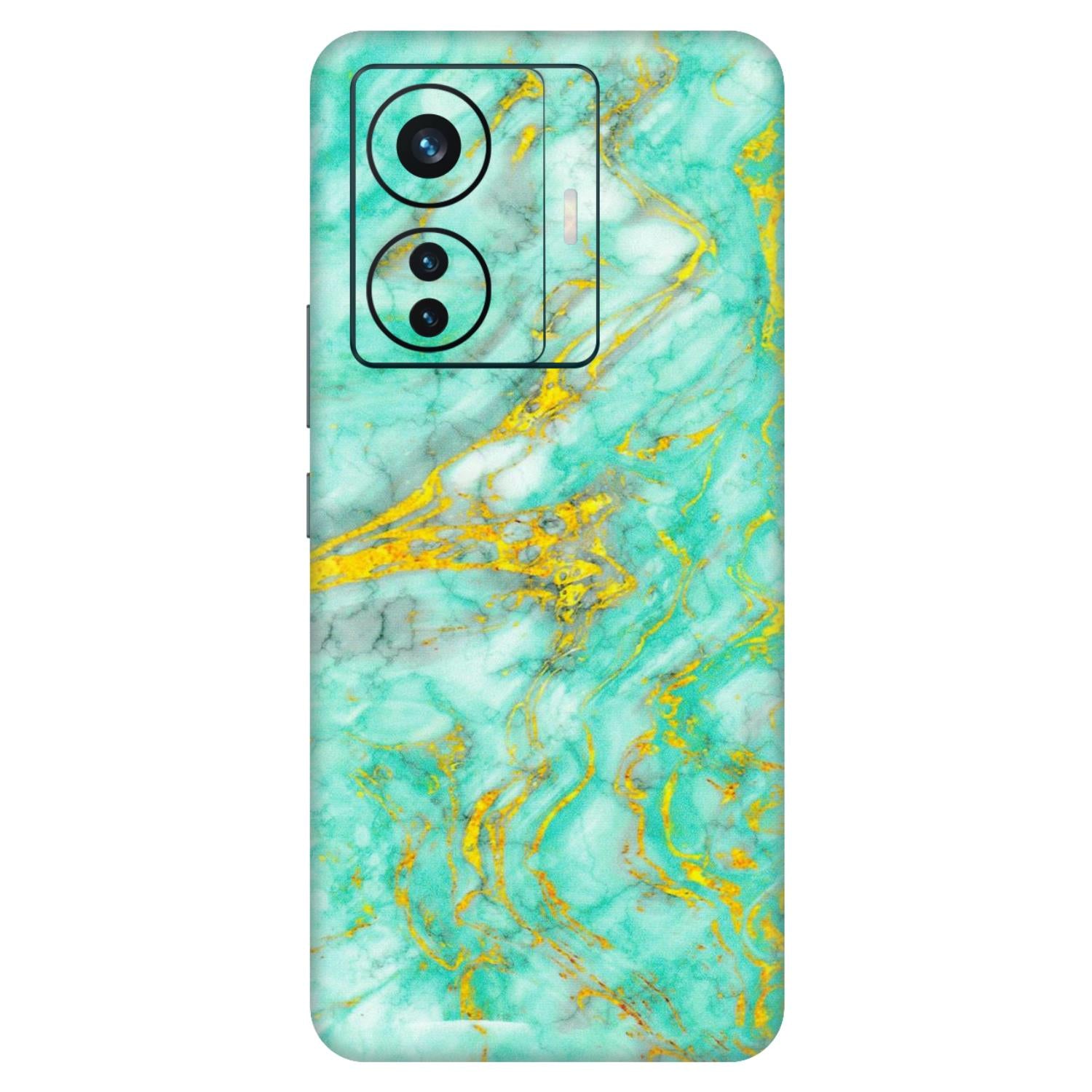 VIVO Z/V/X/T/U/S Series Phone Skins (All Models) - Green And Gold Marble Feel - Matte Finish (M-16) Vivo T1 Pro (5G)