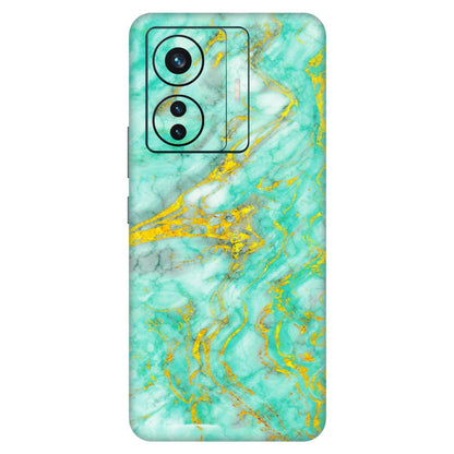 VIVO Z/V/X/T/U/S Series Phone Skins (All Models) - Green And Gold Marble Feel - Matte Finish (M-16) Vivo T1 Pro (5G)