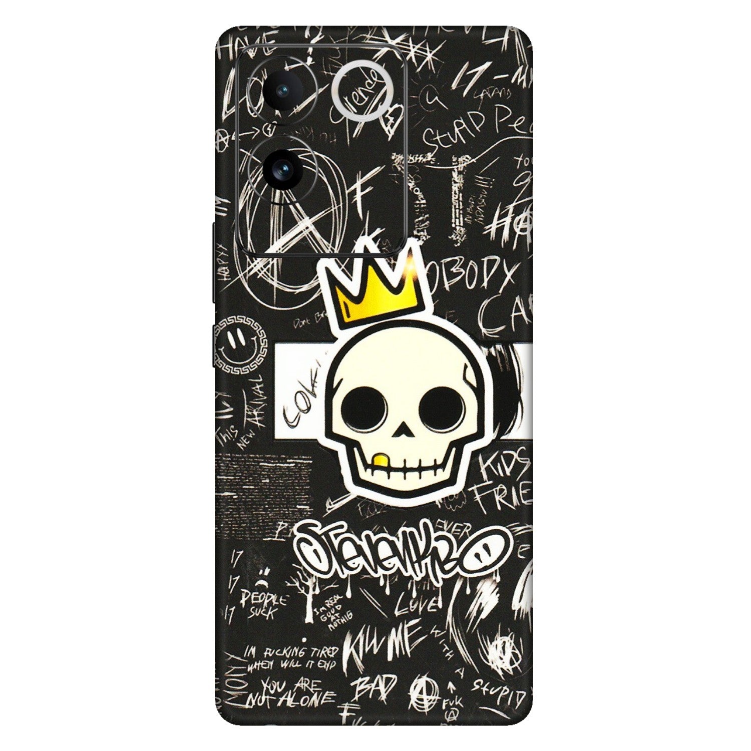VIVO Z/V/X/T/U/S Series Phone Skins (All Models) - Funny Skull Black Chalk Grafitti - 3D Embossed Finish (L-22) Vivo T2 Pro (5G)