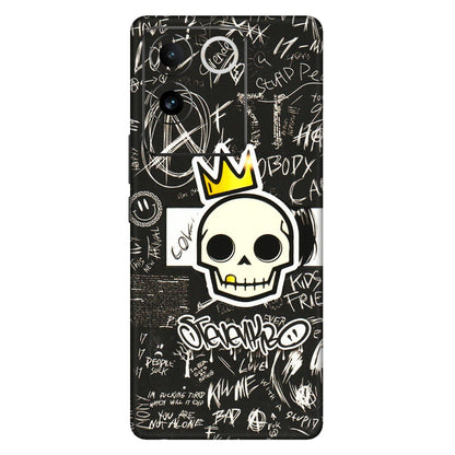 VIVO Z/V/X/T/U/S Series Phone Skins (All Models) - Funny Skull Black Chalk Grafitti - 3D Embossed Finish (L-22) Vivo T2 Pro (5G)