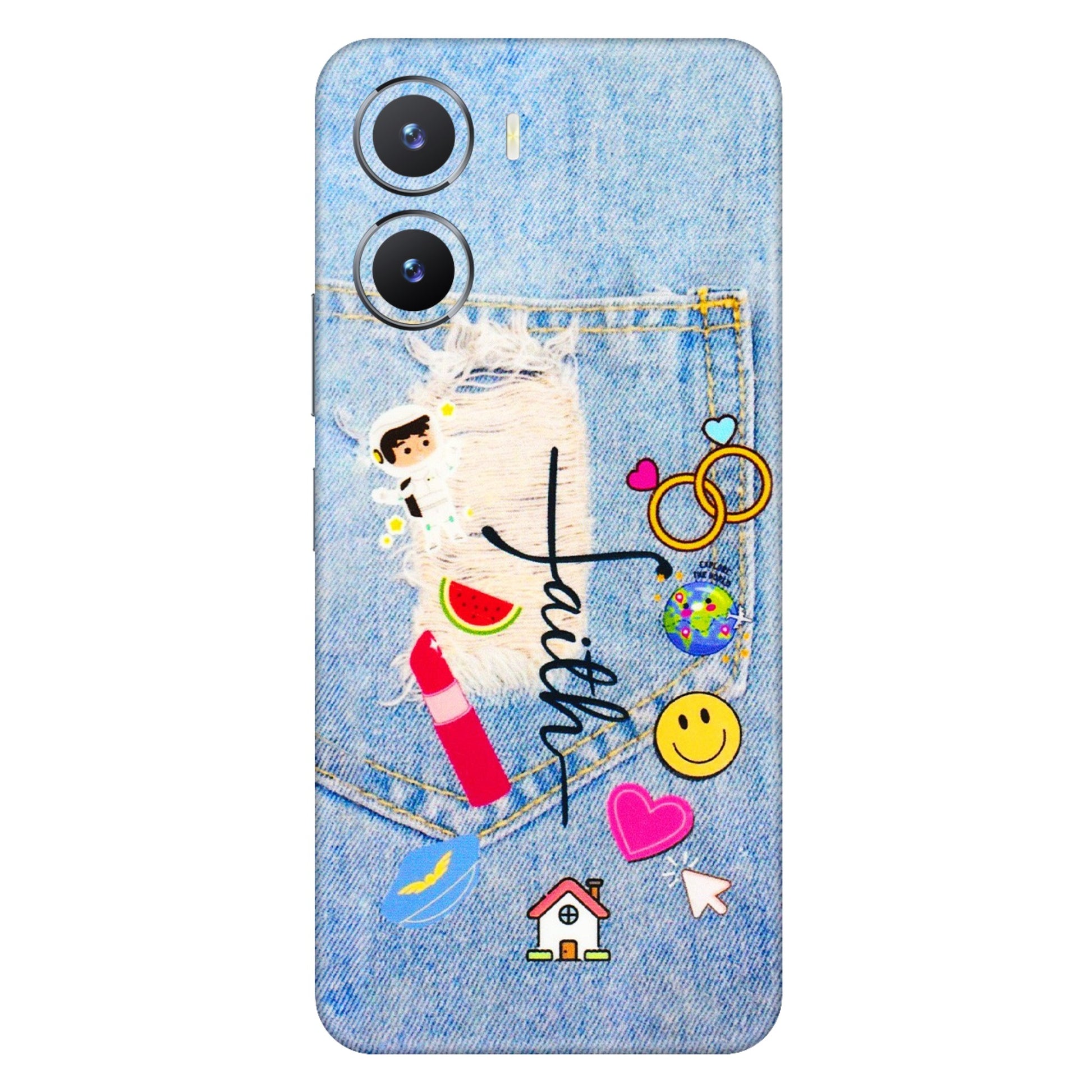 VIVO Z/V/X/T/U/S Series Phone Skins (All Models) - Denim Jeans Pocket - 3D Embossed Finish (L-134) Vivo T2 X (5G)