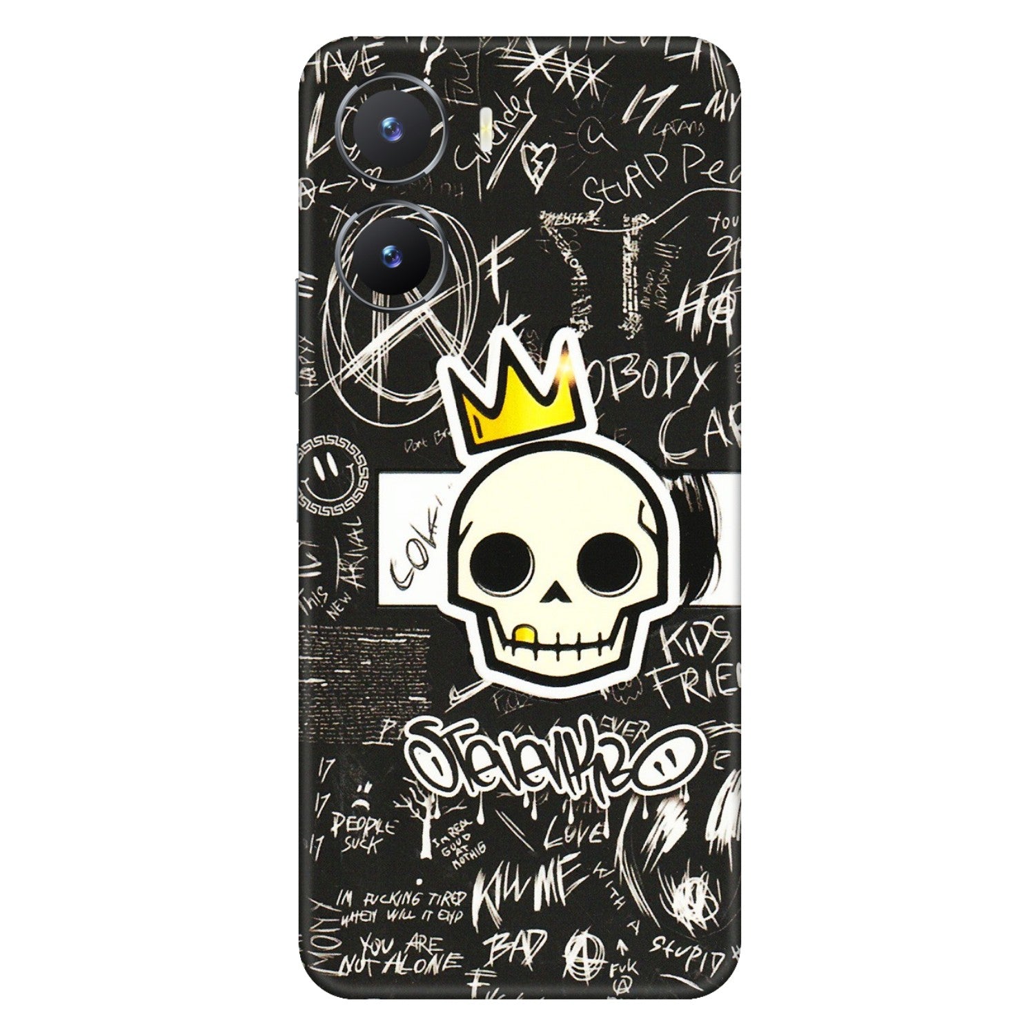 VIVO Z/V/X/T/U/S Series Phone Skins (All Models) - Funny Skull Black Chalk Grafitti - 3D Embossed Finish (L-22) Vivo T2 X (5G)