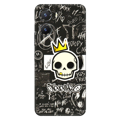 VIVO Z/V/X/T/U/S Series Phone Skins (All Models) - Funny Skull Black Chalk Grafitti - 3D Embossed Finish (L-22) Vivo T2 X (5G)