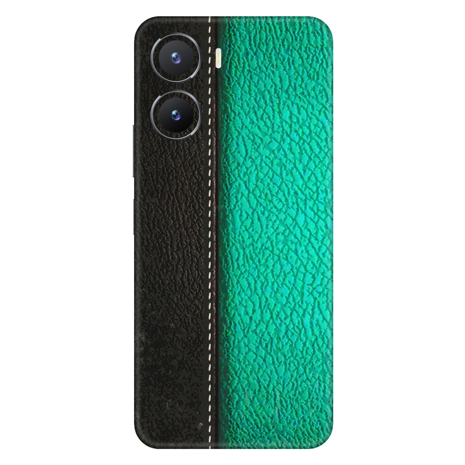 VIVO Z/V/X/T/U/S Series Phone Skins (All Models) - Black Green Dual Leather Stich - 3D Embossed Finish (L-233) Vivo T2 X (5G)