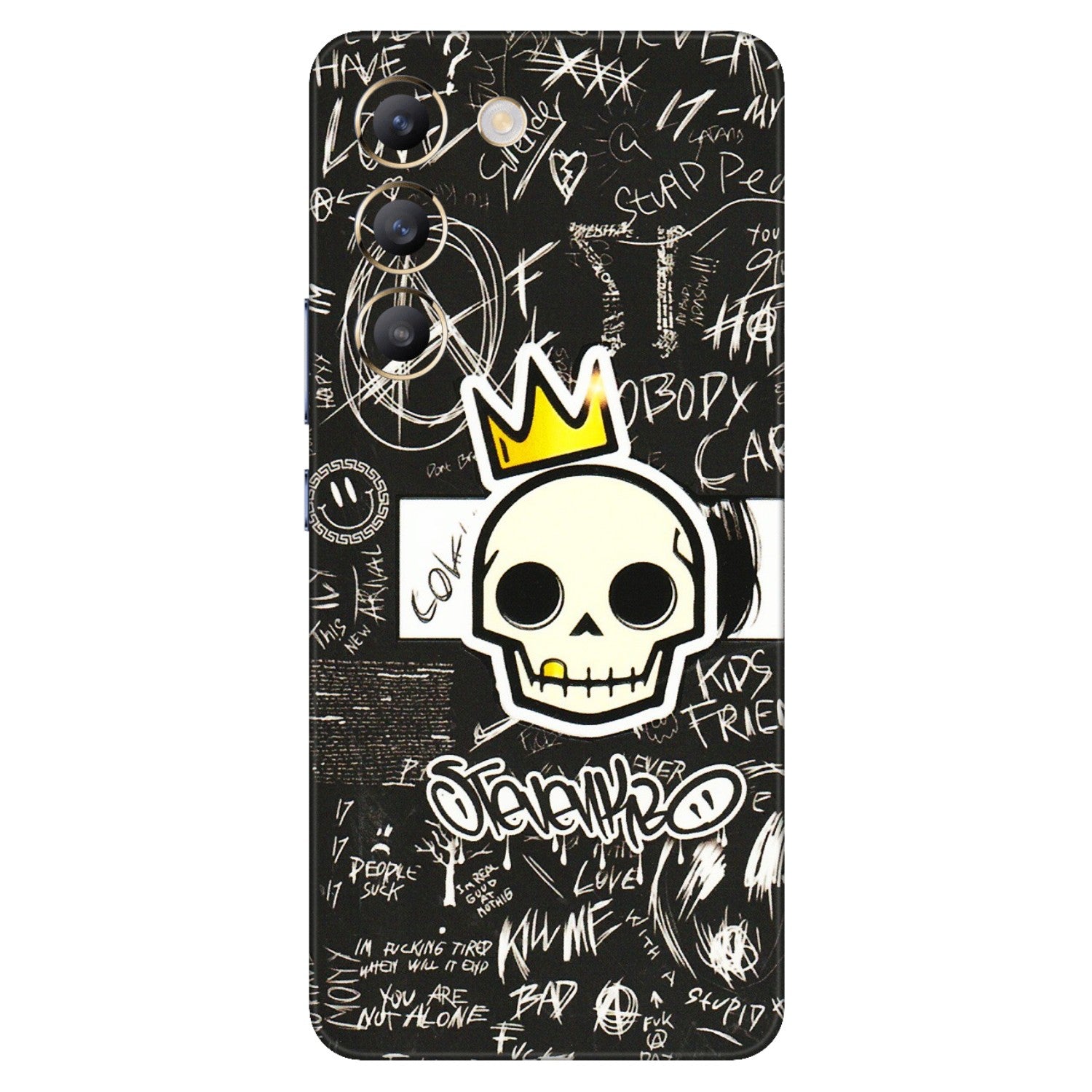 VIVO Z/V/X/T/U/S Series Phone Skins (All Models) - Funny Skull Black Chalk Grafitti - 3D Embossed Finish (L-22) Vivo T3 (5G)