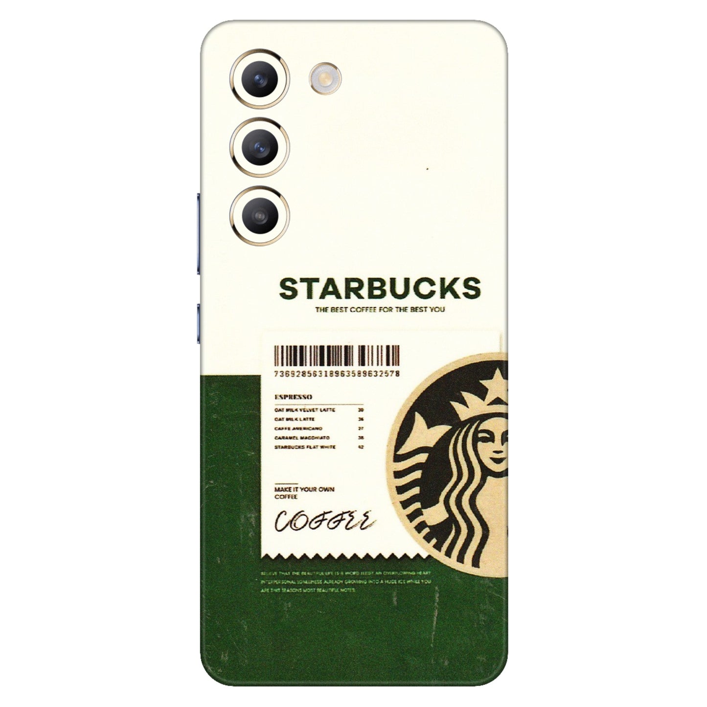 VIVO Z/V/X/T/U/S Series Phone Skins (All Models) - Starbucks Barcode - 3D Embossed Finish (L-308) Vivo T3 (5G)