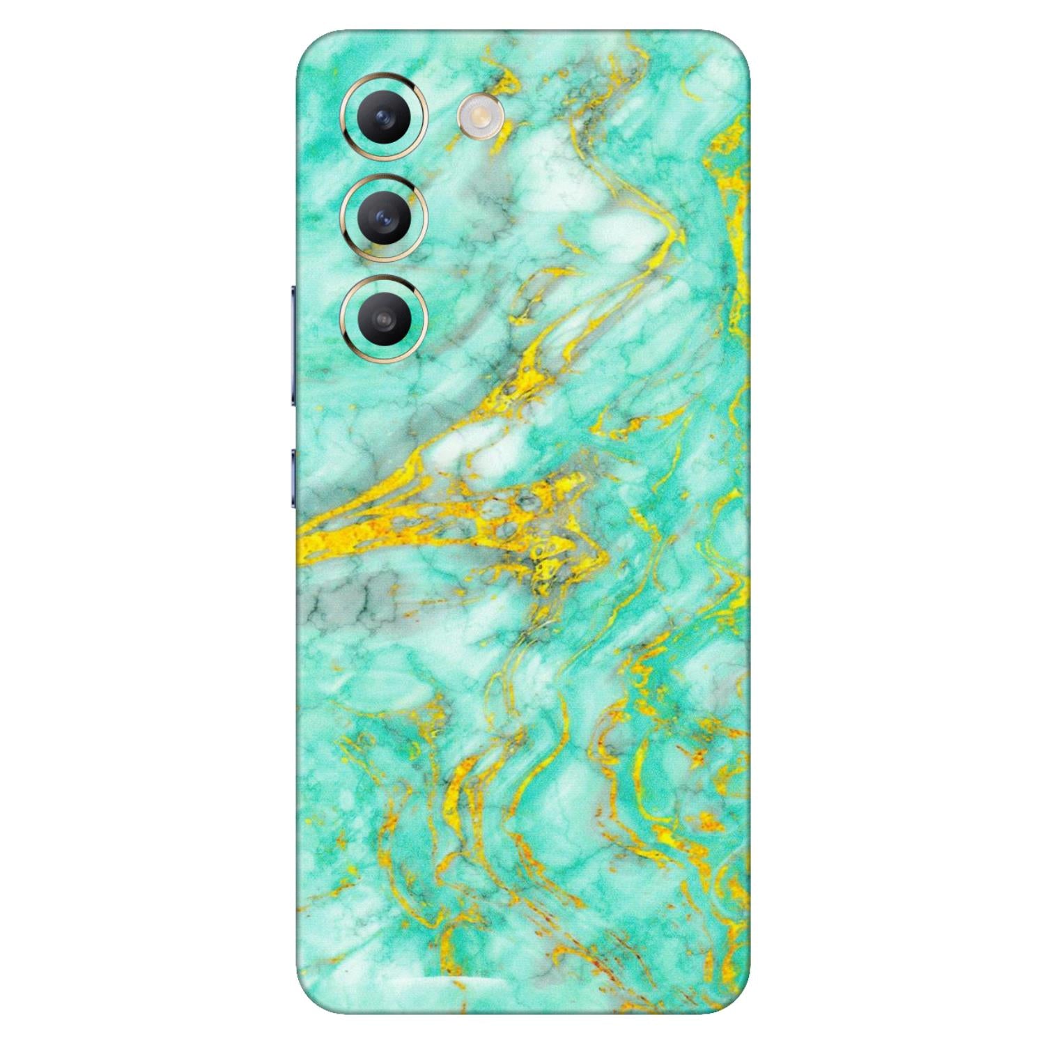 VIVO Z/V/X/T/U/S Series Phone Skins (All Models) - Green And Gold Marble Feel - Matte Finish (M-16) Vivo T3 (5G)