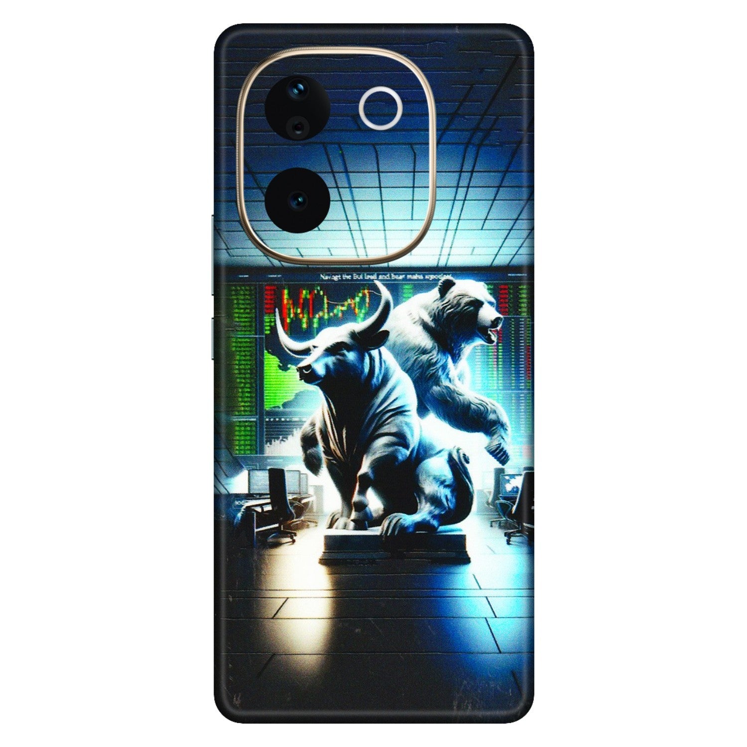 VIVO Z/V/X/T/U/S Series Phone Skins (All Models) - Stock Market Sensex Bear vs Bulls - 3D Embossed Finish (L-15) Vivo T3 Pro (5G)