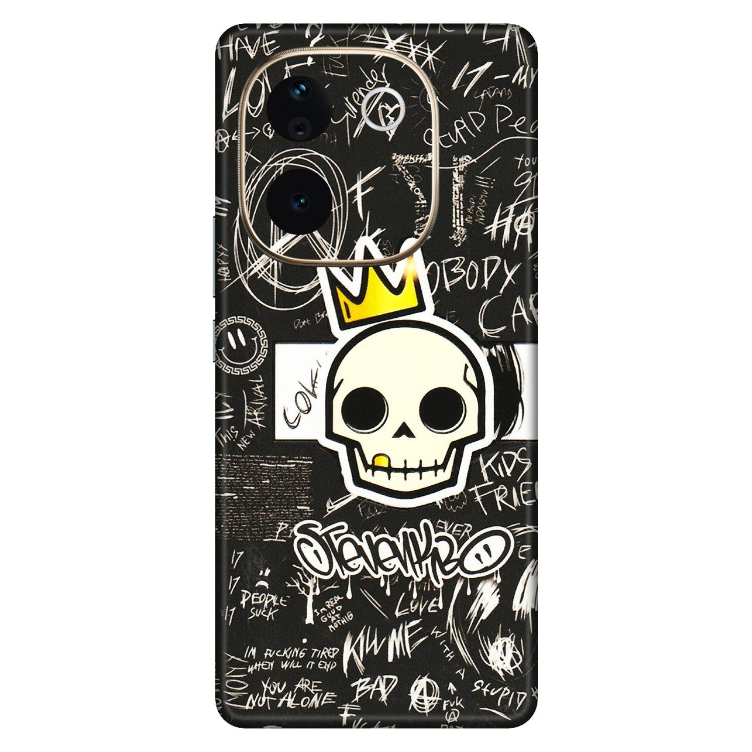 VIVO Z/V/X/T/U/S Series Phone Skins (All Models) - Funny Skull Black Chalk Grafitti - 3D Embossed Finish (L-22) Vivo T3 Pro (5G)