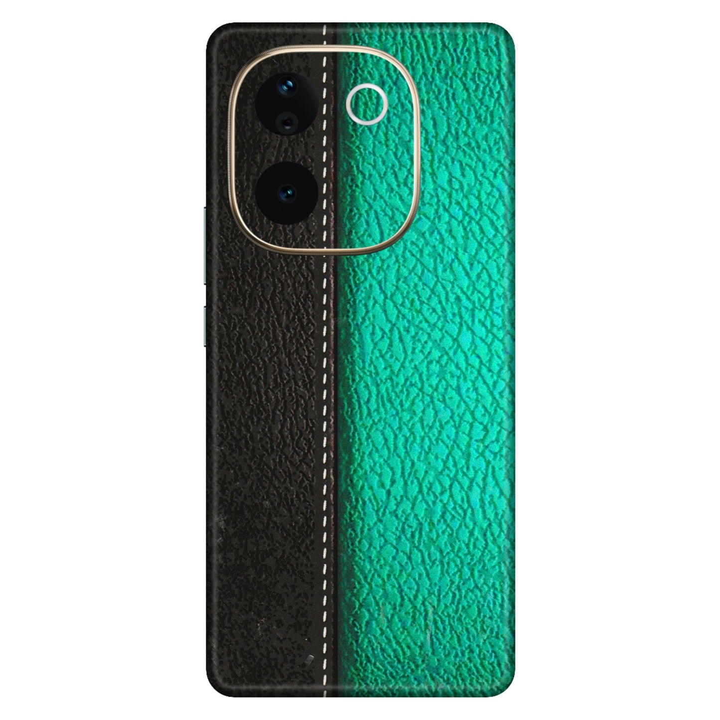 VIVO Z/V/X/T/U/S Series Phone Skins (All Models) - Black Green Dual Leather Stich - 3D Embossed Finish (L-233) Vivo T3 Pro (5G)