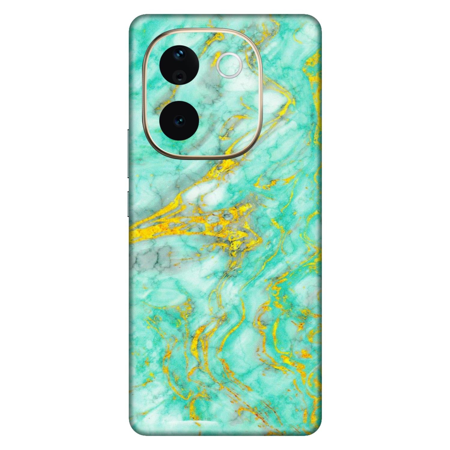 VIVO Z/V/X/T/U/S Series Phone Skins (All Models) - Green And Gold Marble Feel - Matte Finish (M-16) Vivo T3 Pro (5G)