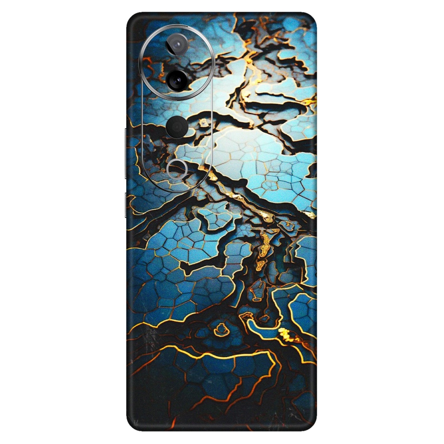 VIVO Z/V/X/T/U/S Series Phone Skins (All Models) - Blue Gold Abstract - 3D Embossed Finish (L-11) Vivo T3 Ultra (5G)
