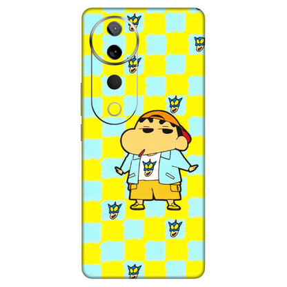 VIVO Z/V/X/T/U/S Series Phone Skins (All Models) - Yellow Blue Shinchan Cute - 3D Embossed Finish (L-221) Vivo T3 Ultra (5G)