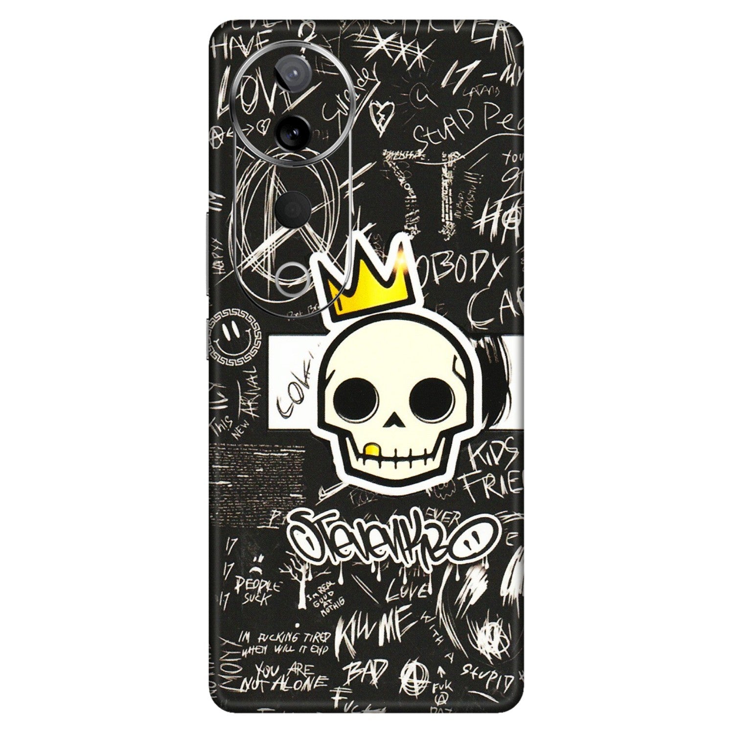 VIVO Z/V/X/T/U/S Series Phone Skins (All Models) - Funny Skull Black Chalk Grafitti - 3D Embossed Finish (L-22) Vivo T3 Ultra (5G)