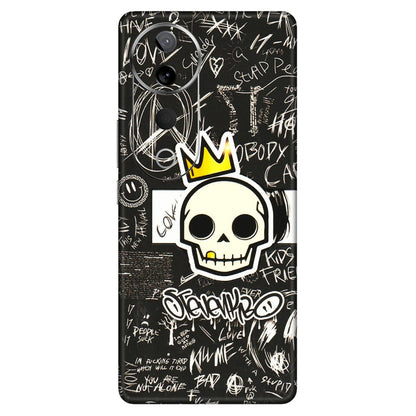 VIVO Z/V/X/T/U/S Series Phone Skins (All Models) - Funny Skull Black Chalk Grafitti - 3D Embossed Finish (L-22) Vivo T3 Ultra (5G)