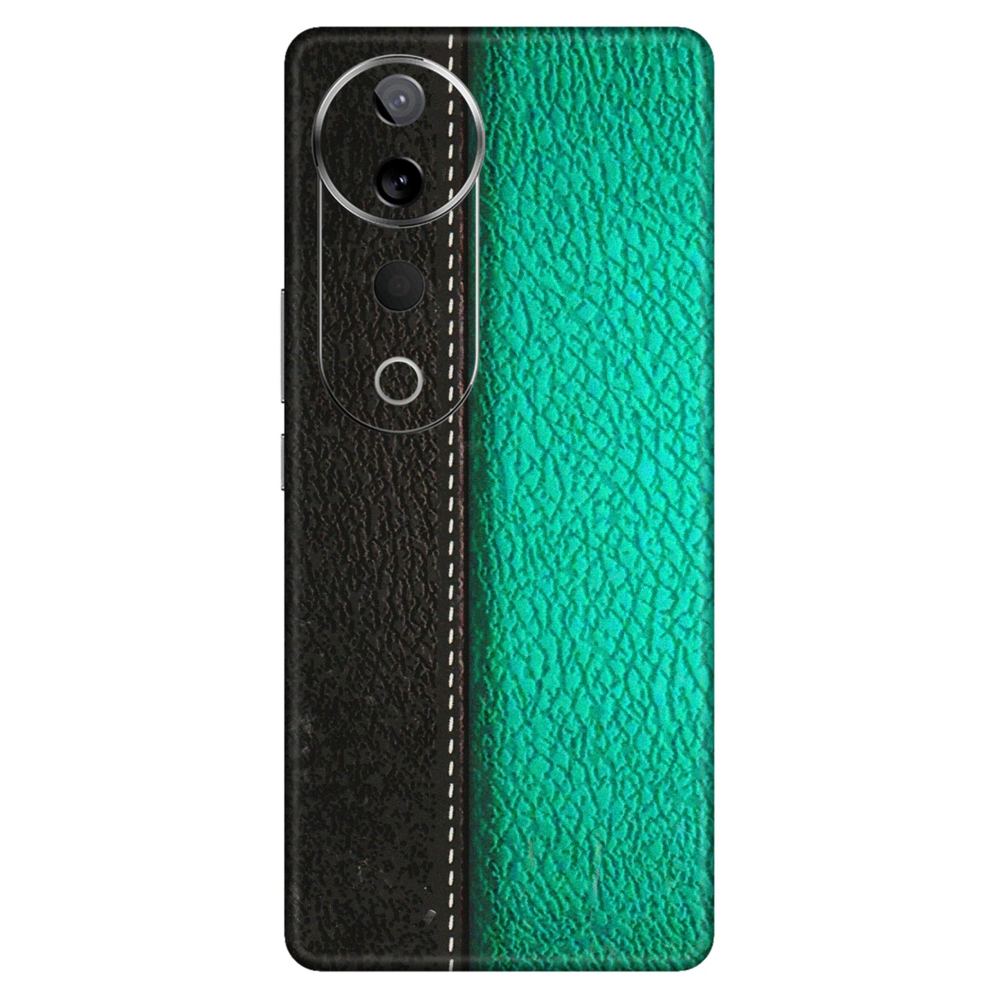 VIVO Z/V/X/T/U/S Series Phone Skins (All Models) - Black Green Dual Leather Stich - 3D Embossed Finish (L-233) Vivo T3 Ultra (5G)
