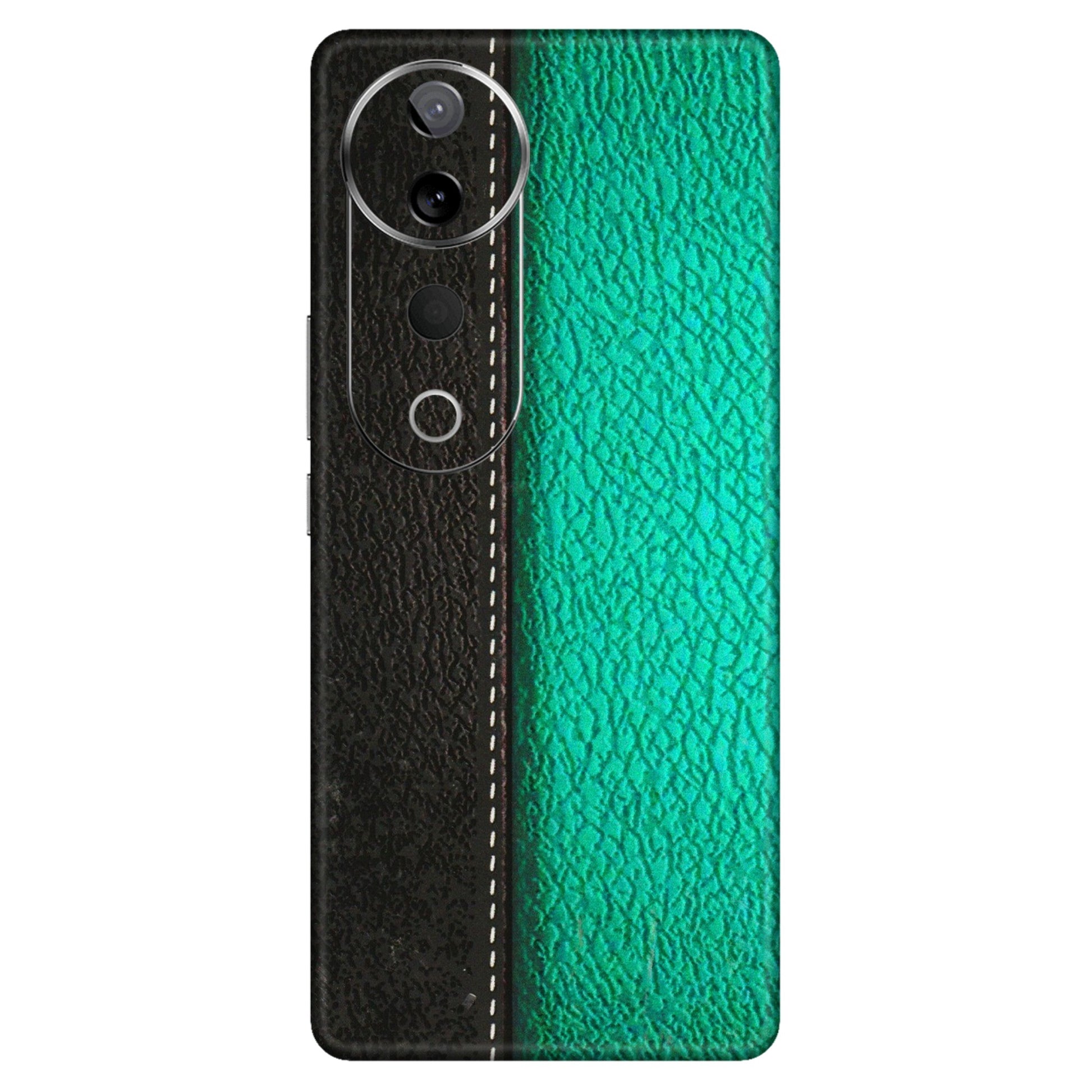 VIVO Z/V/X/T/U/S Series Phone Skins (All Models) - Black Green Dual Leather Stich - 3D Embossed Finish (L-233) Vivo T3 Ultra (5G)