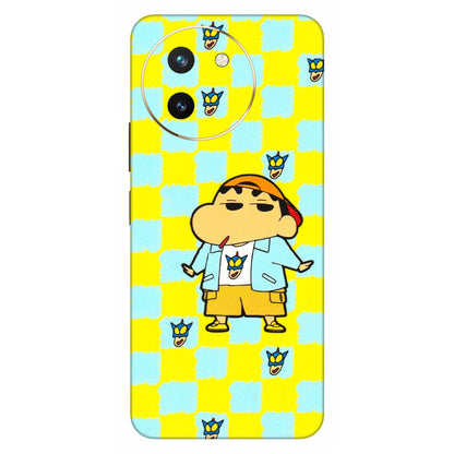 VIVO Z/V/X/T/U/S Series Phone Skins (All Models) - Yellow Blue Shinchan Cute - 3D Embossed Finish (L-221) Vivo T3 X (5G)