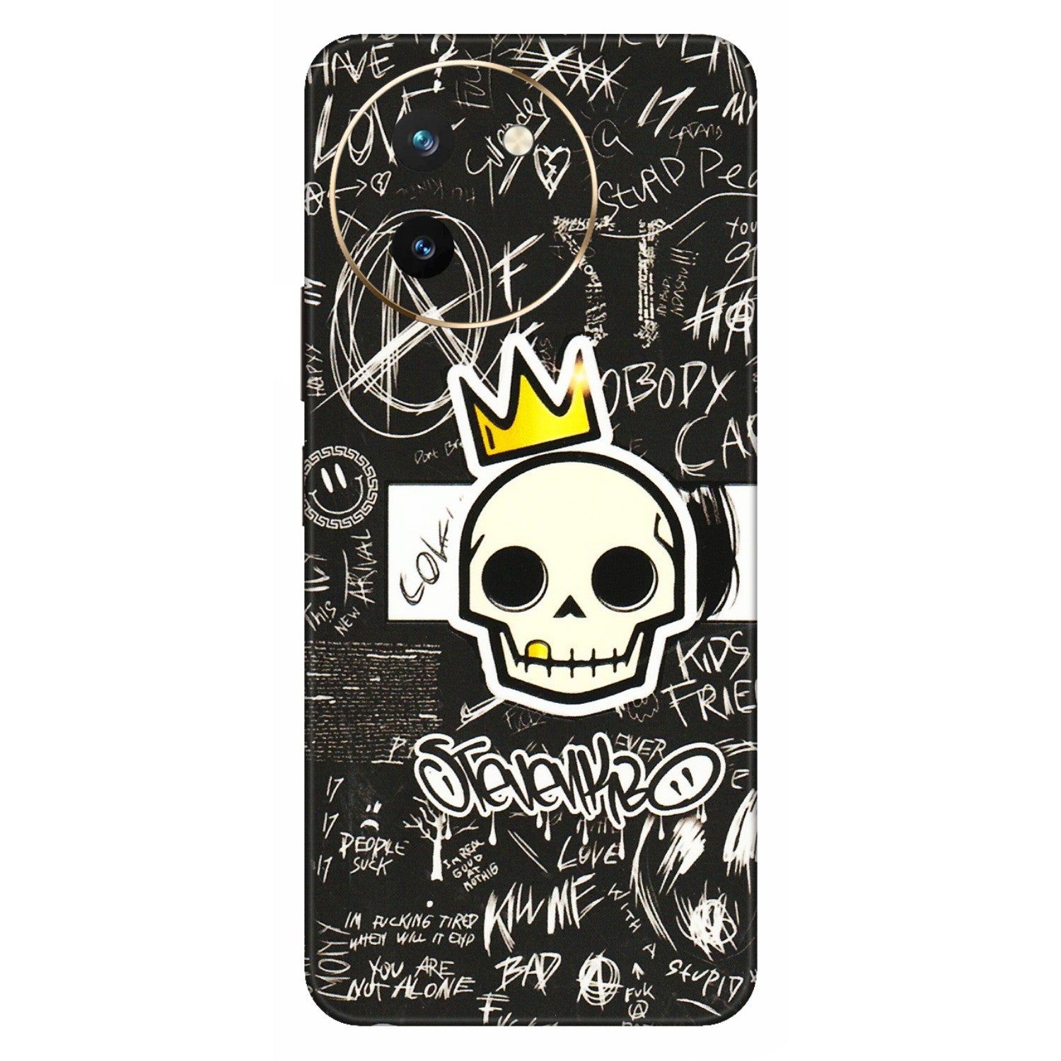 VIVO Z/V/X/T/U/S Series Phone Skins (All Models) - Funny Skull Black Chalk Grafitti - 3D Embossed Finish (L-22) Vivo T3 X (5G)