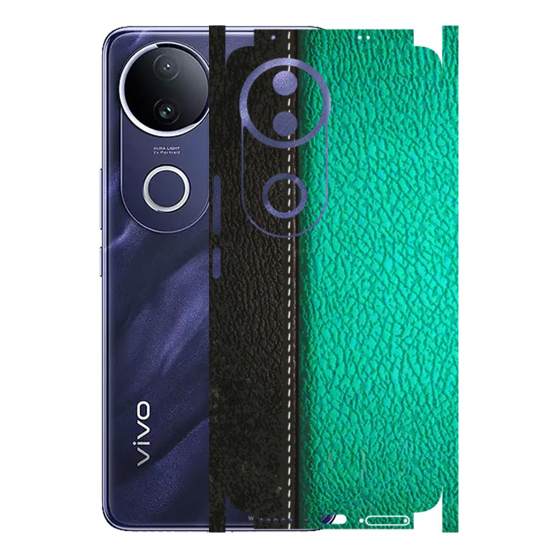 VIVO Z/V/X/T/U/S Series Phone Skins (All Models) - Black Green Dual Leather Stich - 3D Embossed Finish (L-233) Vivo T4R 5G
