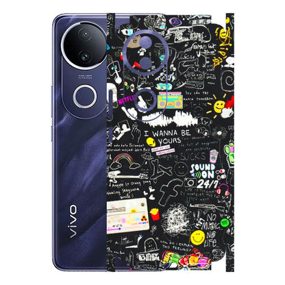 VIVO Z/V/X/T/U/S Series Phone Skins (All Models) - Black Creatives Doodles - 3D Embossed Finish (L-311) Vivo T4R 5G