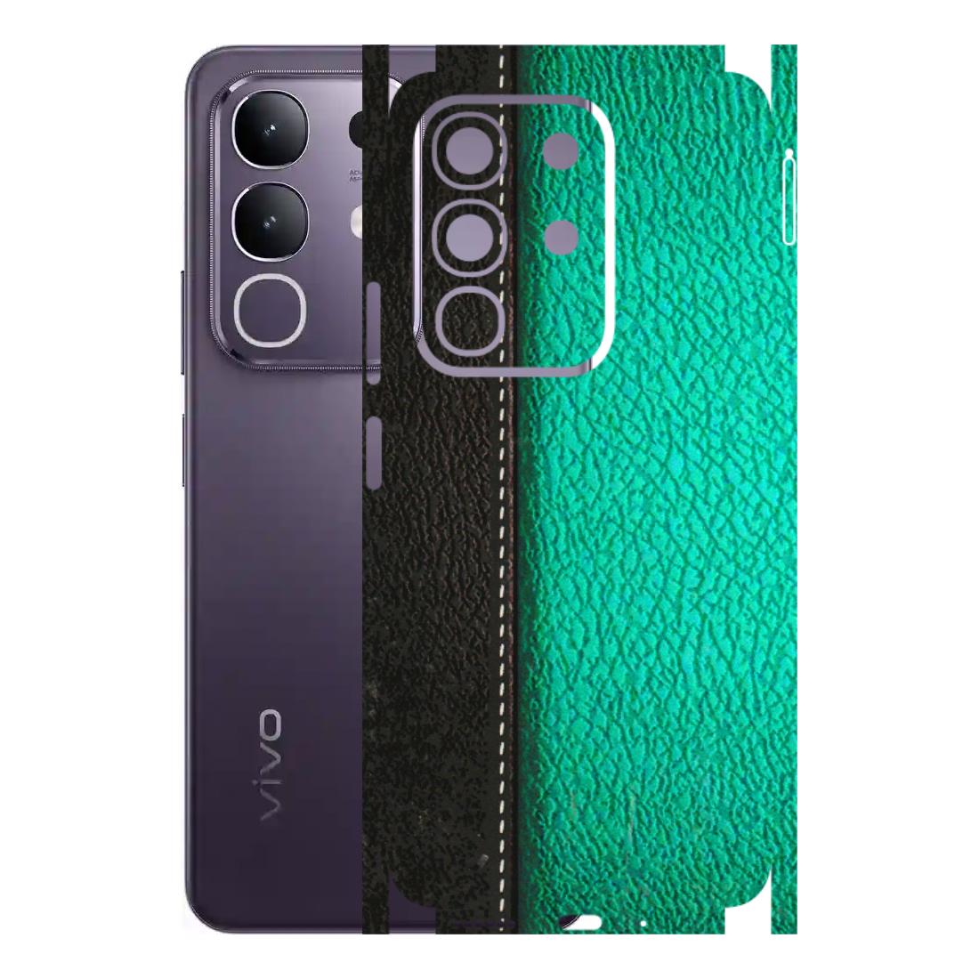 VIVO Z/V/X/T/U/S Series Phone Skins (All Models) - Black Green Dual Leather Stich - 3D Embossed Finish (L-233) Vivo T4X 5G