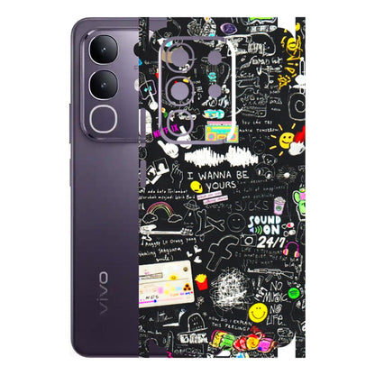 VIVO Z/V/X/T/U/S Series Phone Skins (All Models) - Black Creatives Doodles - 3D Embossed Finish (L-311) Vivo T4X 5G