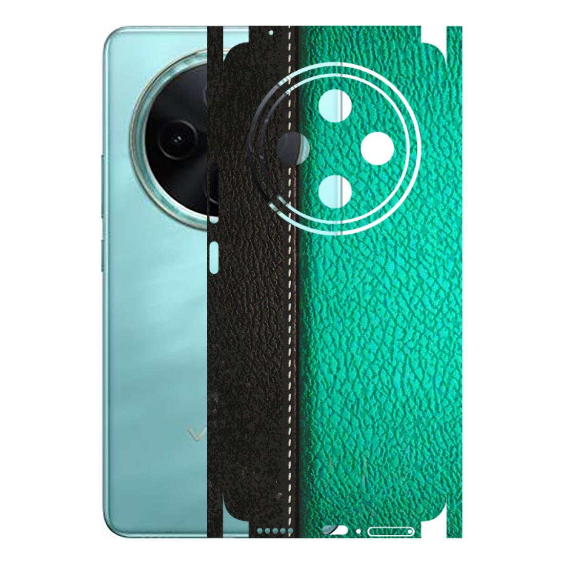 VIVO Z/V/X/T/U/S Series Phone Skins (All Models) - Black Green Dual Leather Stich - 3D Embossed Finish (L-233) Vivo T4 5G