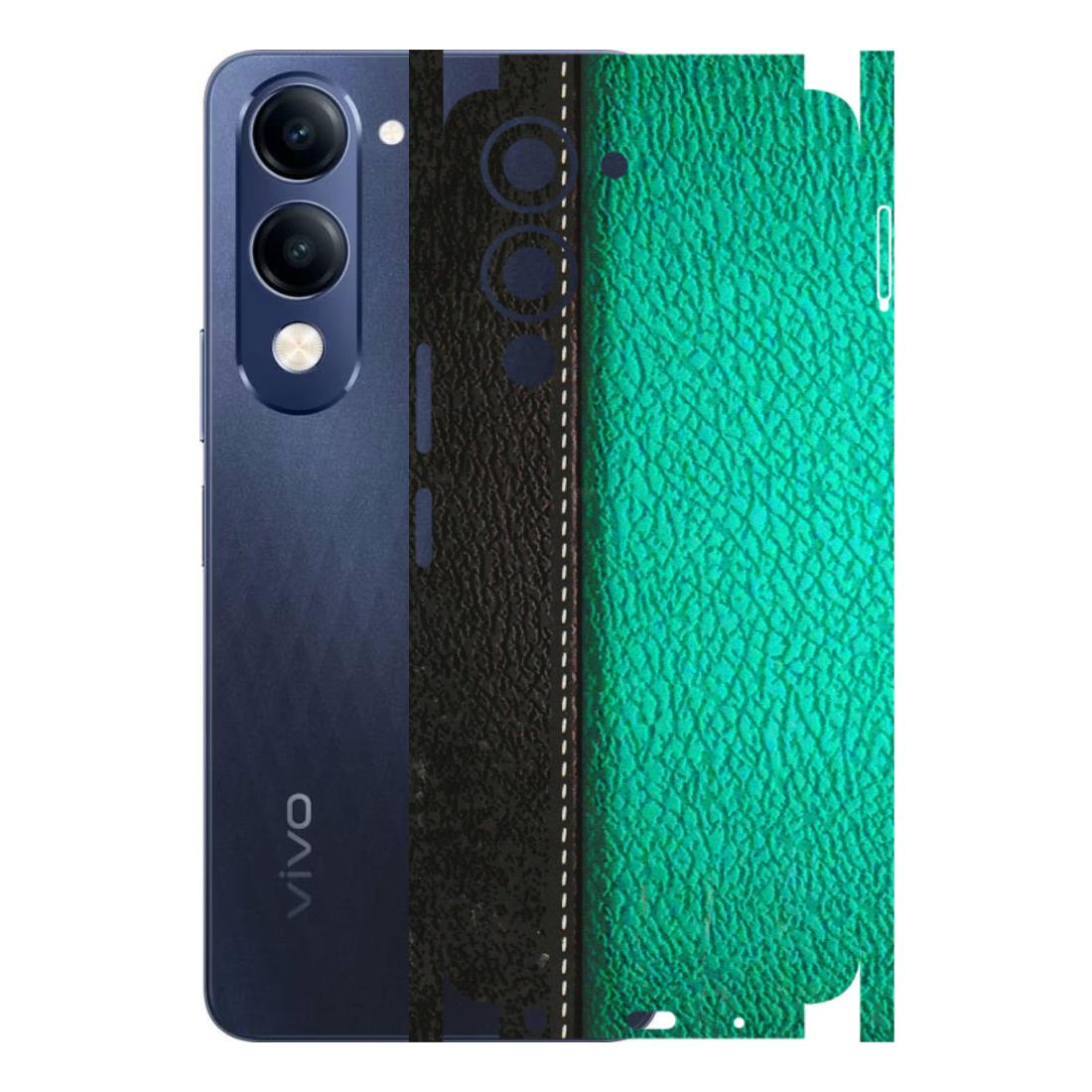 VIVO Z/V/X/T/U/S Series Phone Skins (All Models) - Black Green Dual Leather Stich - 3D Embossed Finish (L-233) Vivo T4 Lite