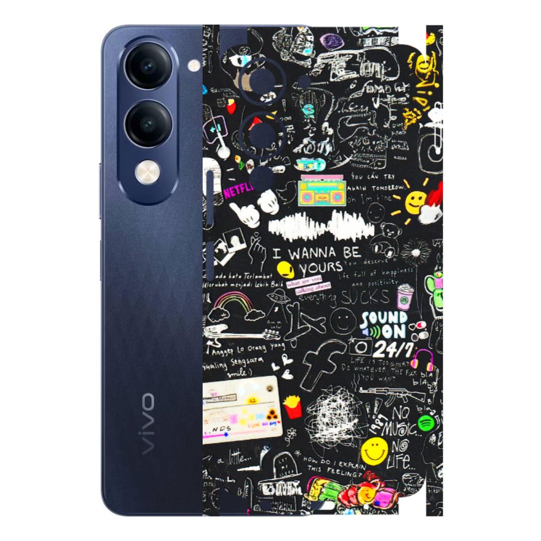 VIVO Z/V/X/T/U/S Series Phone Skins (All Models) - Black Creatives Doodles - 3D Embossed Finish (L-311) Vivo T4 Lite