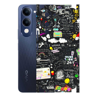 VIVO Z/V/X/T/U/S Series Phone Skins (All Models) - Black Creatives Doodles - 3D Embossed Finish (L-311) Vivo T4 Lite