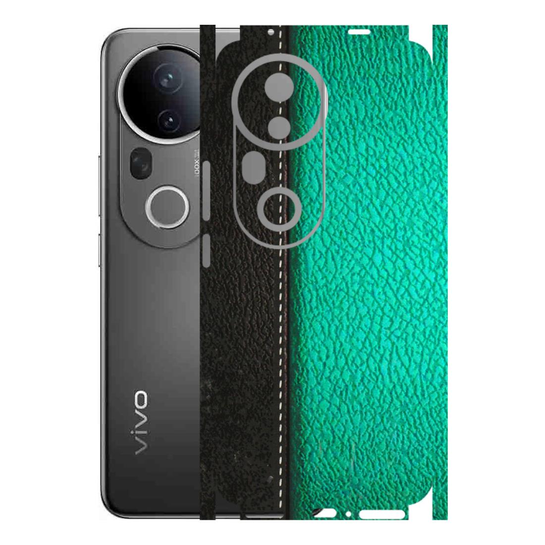 VIVO Z/V/X/T/U/S Series Phone Skins (All Models) - Black Green Dual Leather Stich - 3D Embossed Finish (L-233) Vivo T4 Ultra