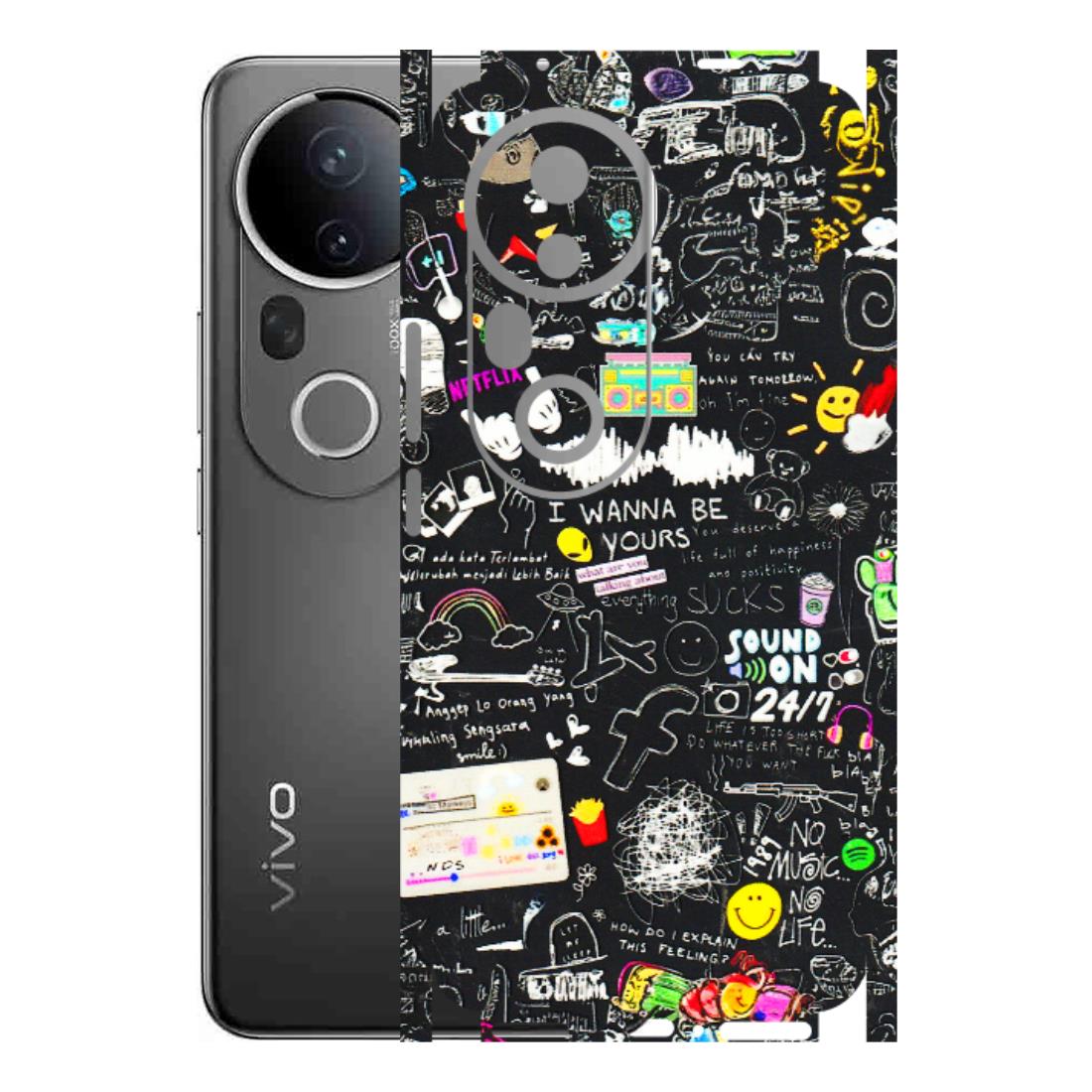 VIVO Z/V/X/T/U/S Series Phone Skins (All Models) - Black Creatives Doodles - 3D Embossed Finish (L-311) Vivo T4 Ultra