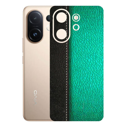 VIVO Z/V/X/T/U/S Series Phone Skins (All Models) - Black Green Dual Leather Stich - 3D Embossed Finish (L-233) Vivo T4 pro