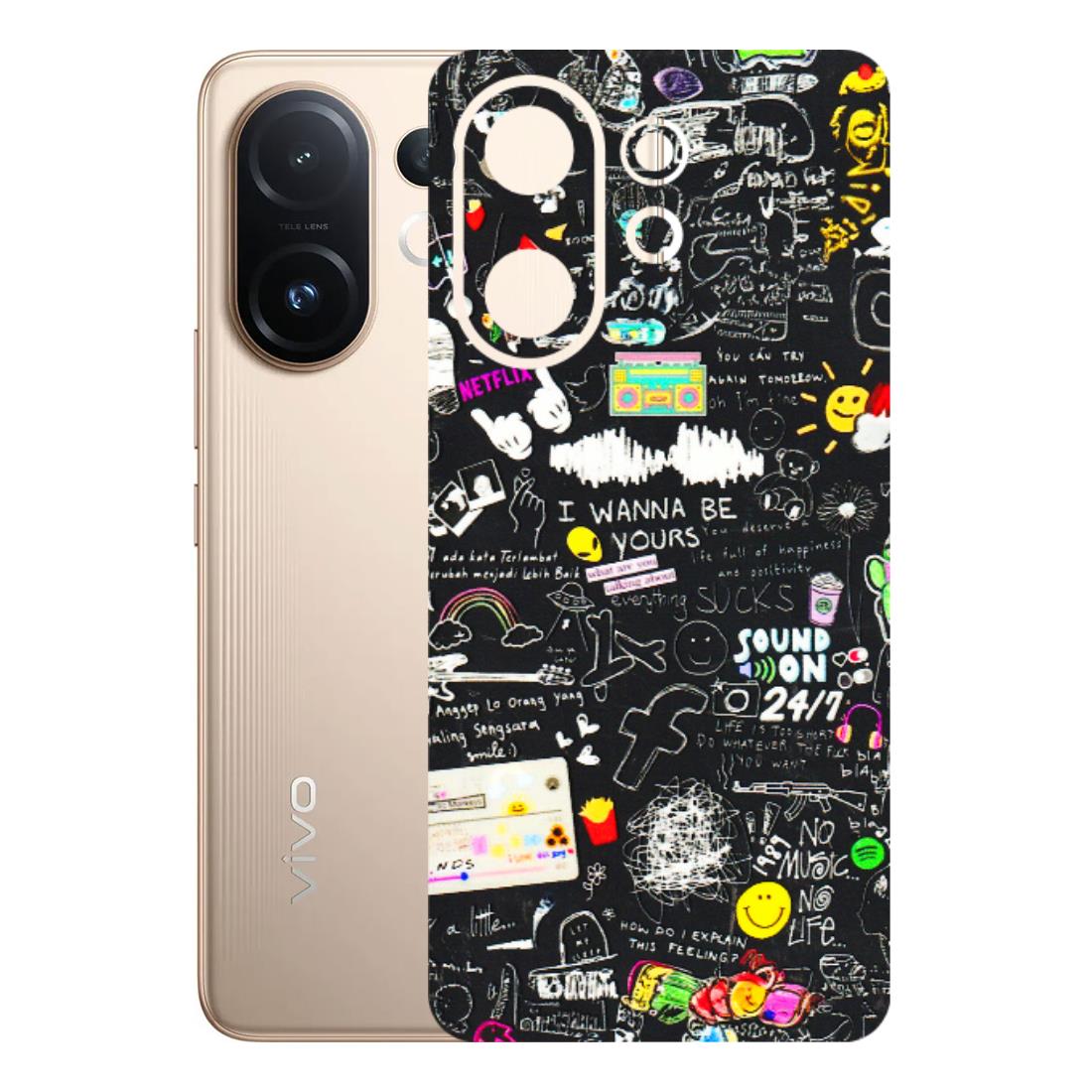 VIVO Z/V/X/T/U/S Series Phone Skins (All Models) - Black Creatives Doodles - 3D Embossed Finish (L-311) Vivo T4 pro