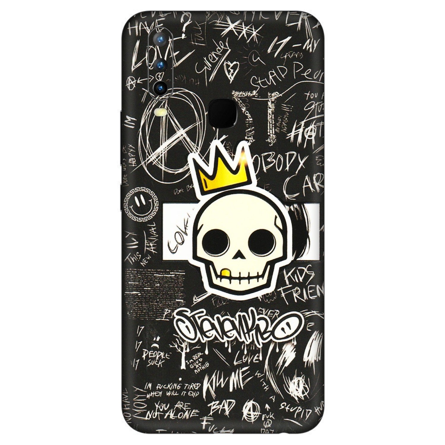 VIVO Z/V/X/T/U/S Series Phone Skins (All Models) - Funny Skull Black Chalk Grafitti - 3D Embossed Finish (L-22) Vivo U10