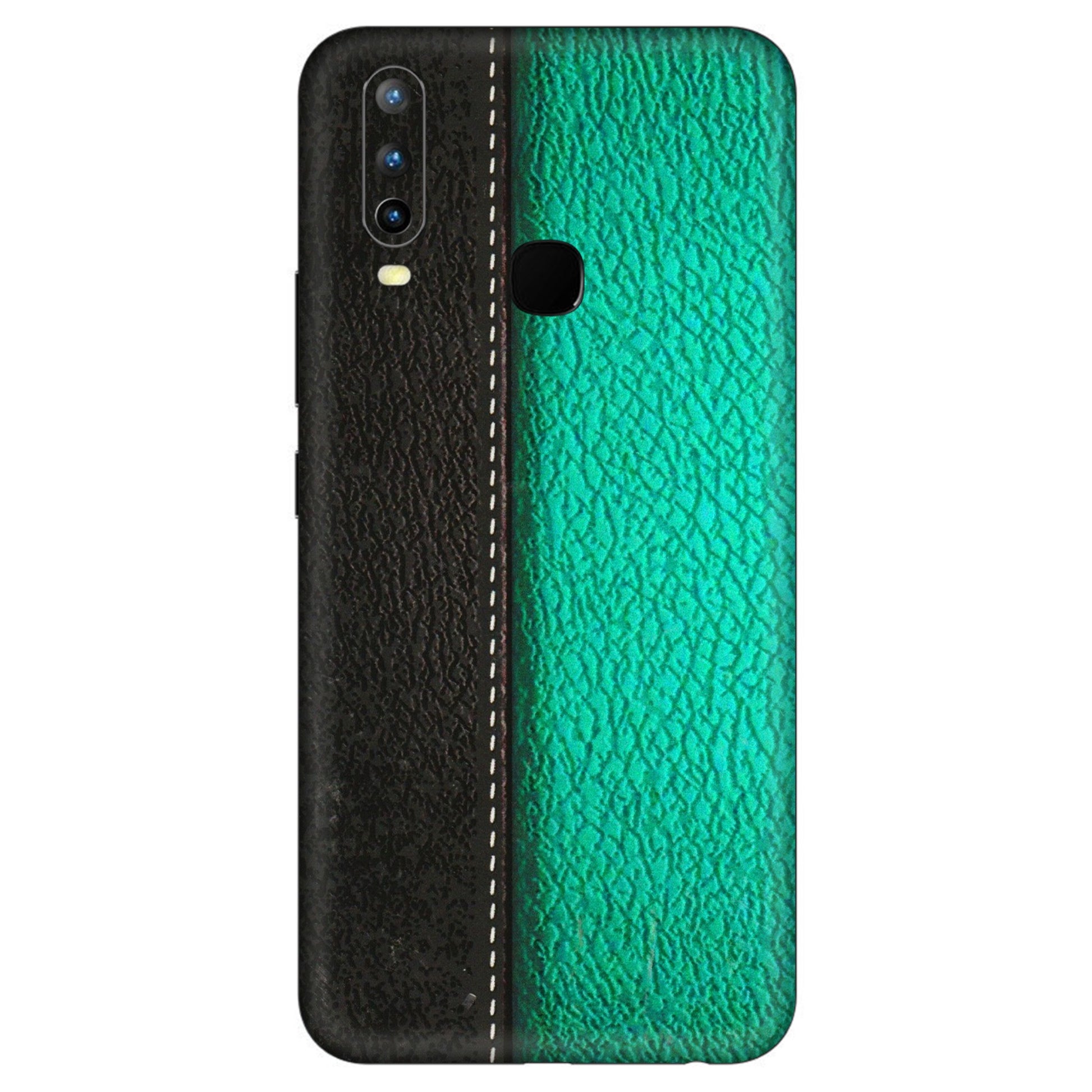 VIVO Z/V/X/T/U/S Series Phone Skins (All Models) - Black Green Dual Leather Stich - 3D Embossed Finish (L-233) Vivo U10